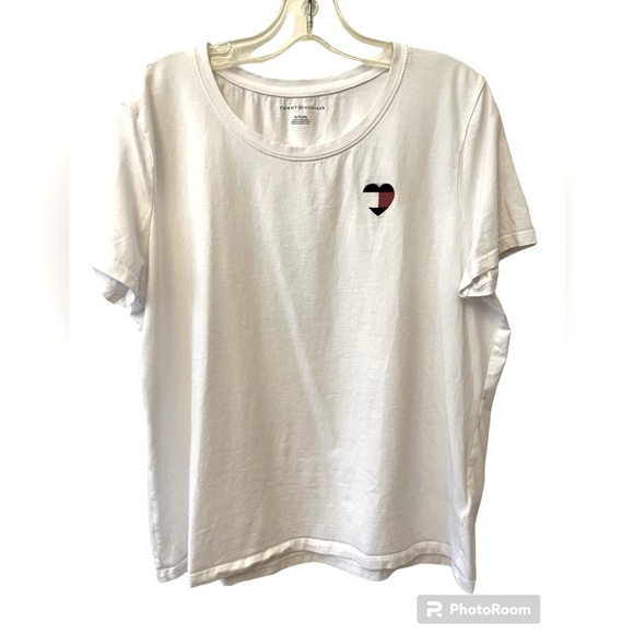Tommy Hilfiger Essentially White Cotton Tee T-shirt Heart Flag, Crew neck Large - Picture 9 of 9